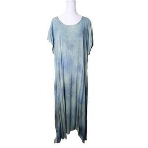 Cynthia Ashby Lagenlook Maxi Short Slv Sundress Sz M Green/Blue Speckle Abstract